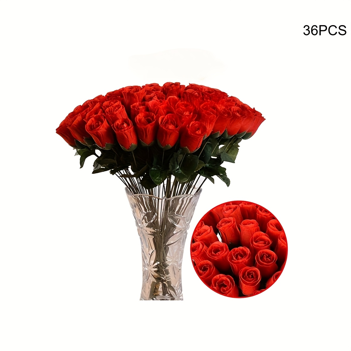 TEMU 36pcs/24pcs/12pcs Artificial Red Roses Flowers - Realistic Fake Roses For Vases, Wedding Centerpieces, Home Decor, Bouquets (never Wilt) -