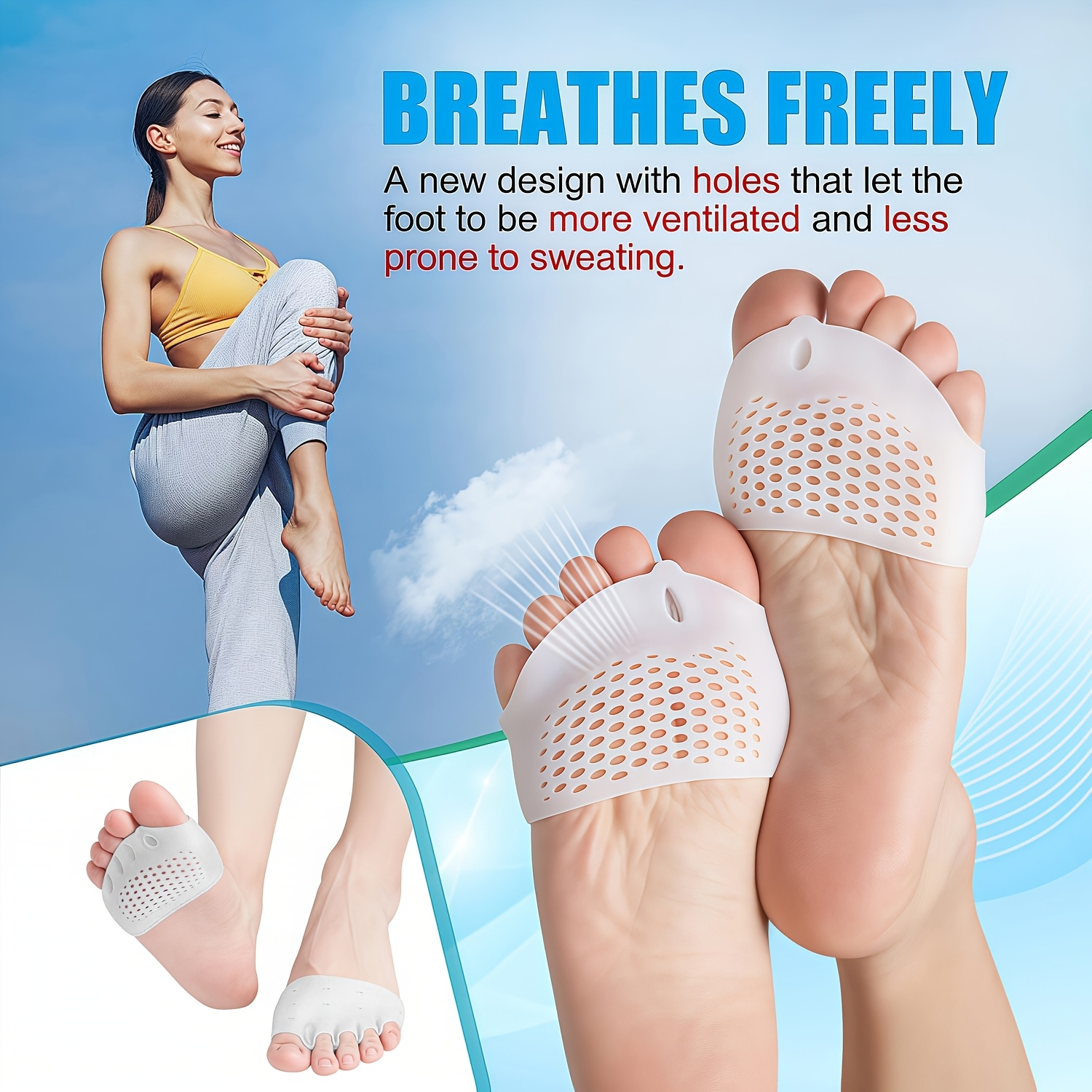 2pcs Gel Toe Separator Fore* Cushion Pads Breathable Soft Metatarsal  Pads Toe Spacers Anti-Slip Support Flexible And Durable D