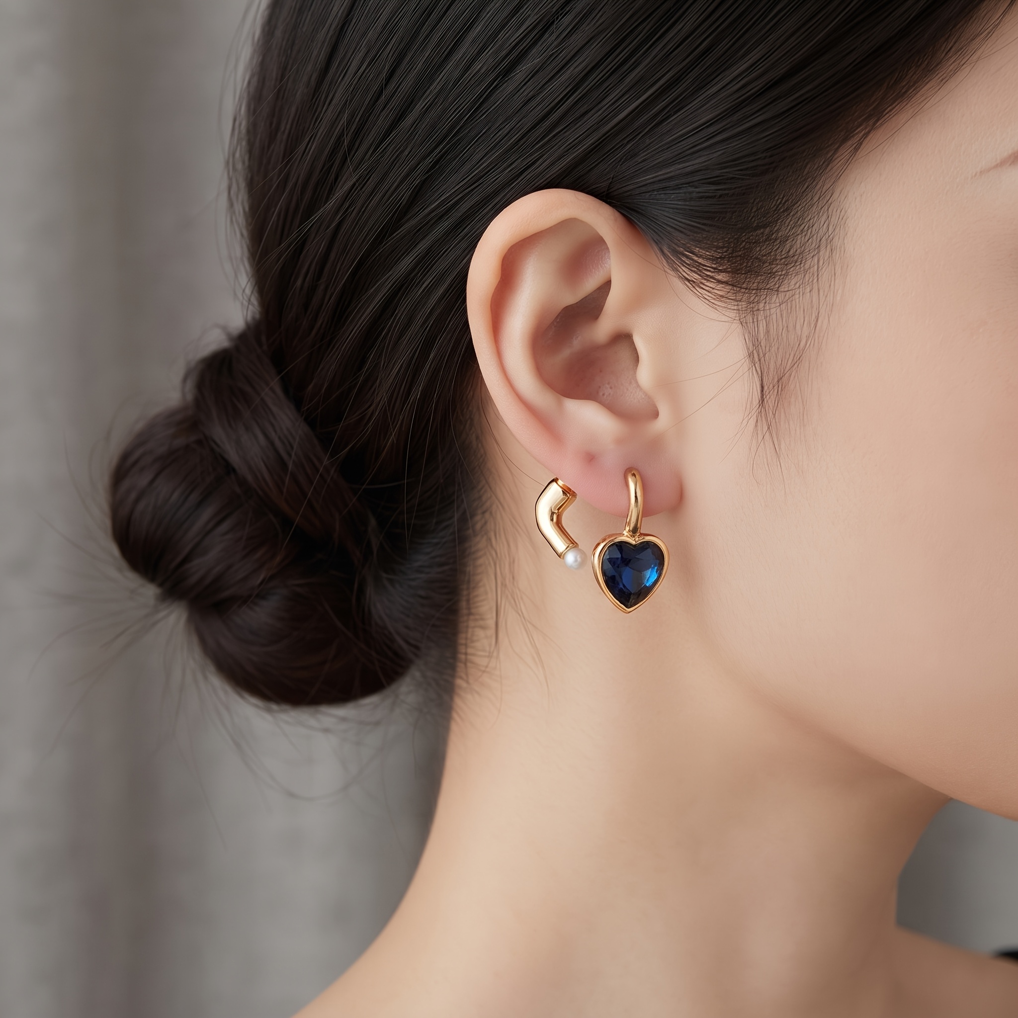 French Retro Detachable Ear Studs with Heart Pendant