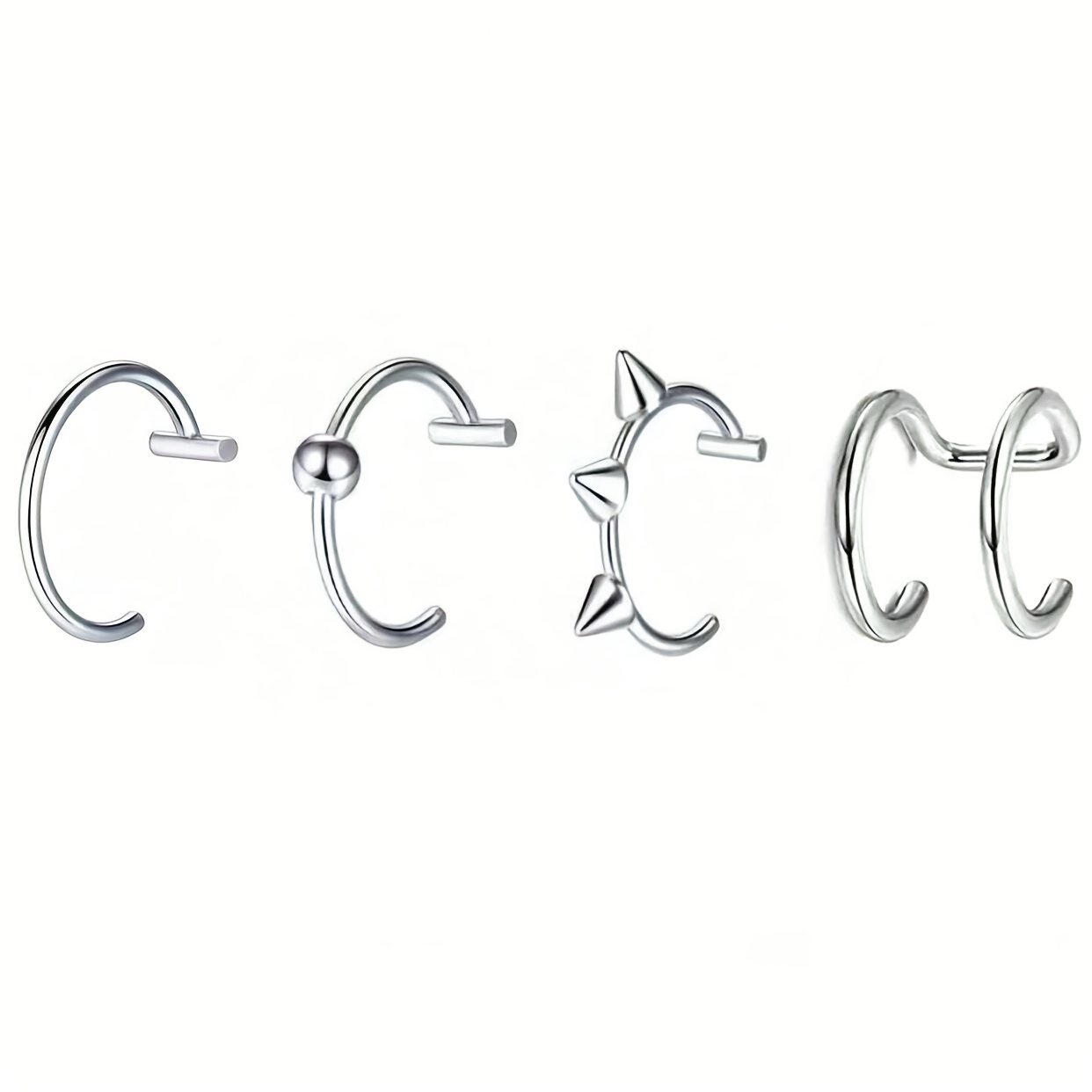 1/4pcs Punk Style Fake Lip Rings, Women Stainless Steel Non Piercing Lip Stud, Fashion Fake Piercing Lip Rings, Women Daily Wear Jewelry Gifts