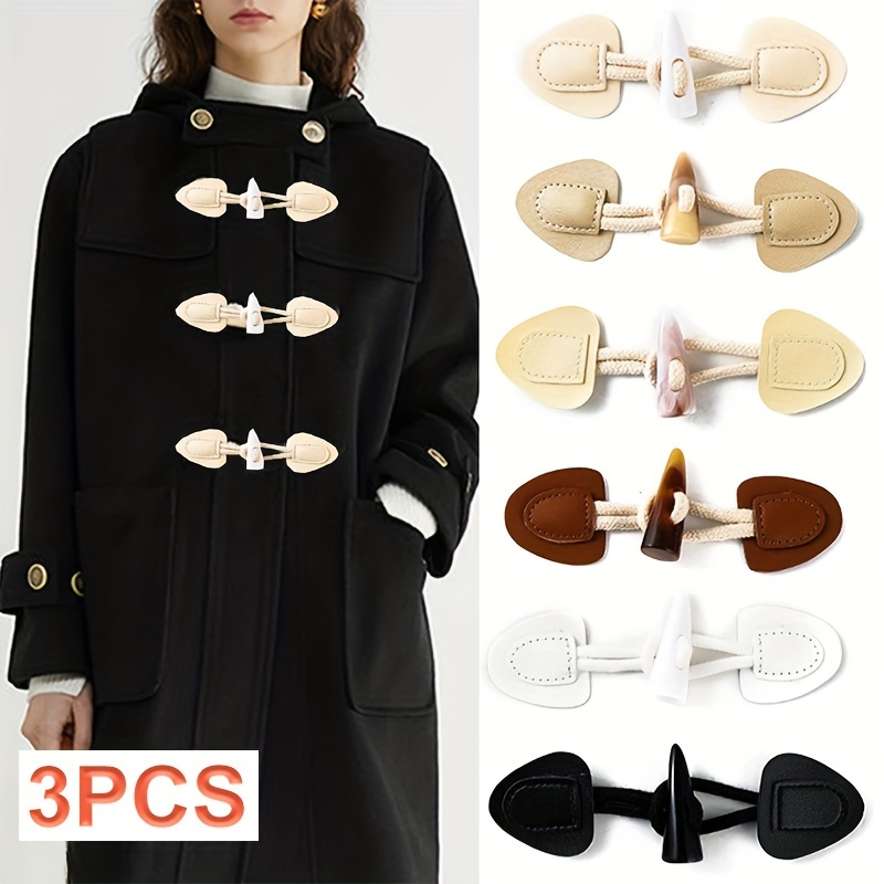 

3pcs Leather Trench Coat Buckle Set - Fashionable Horn Toggle Fasteners For Coats And Outerwear Accessories