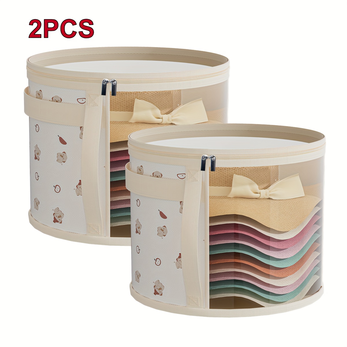 2pcs Collapsible Hat Storage Box, Cute Baby Elephant Pattern, With Reinforced Handles, Double Zipper - Lightweight, Portable, Versatile, Suitable For Cowboy Hats, Sun Hats And Beach Hats, Clothing