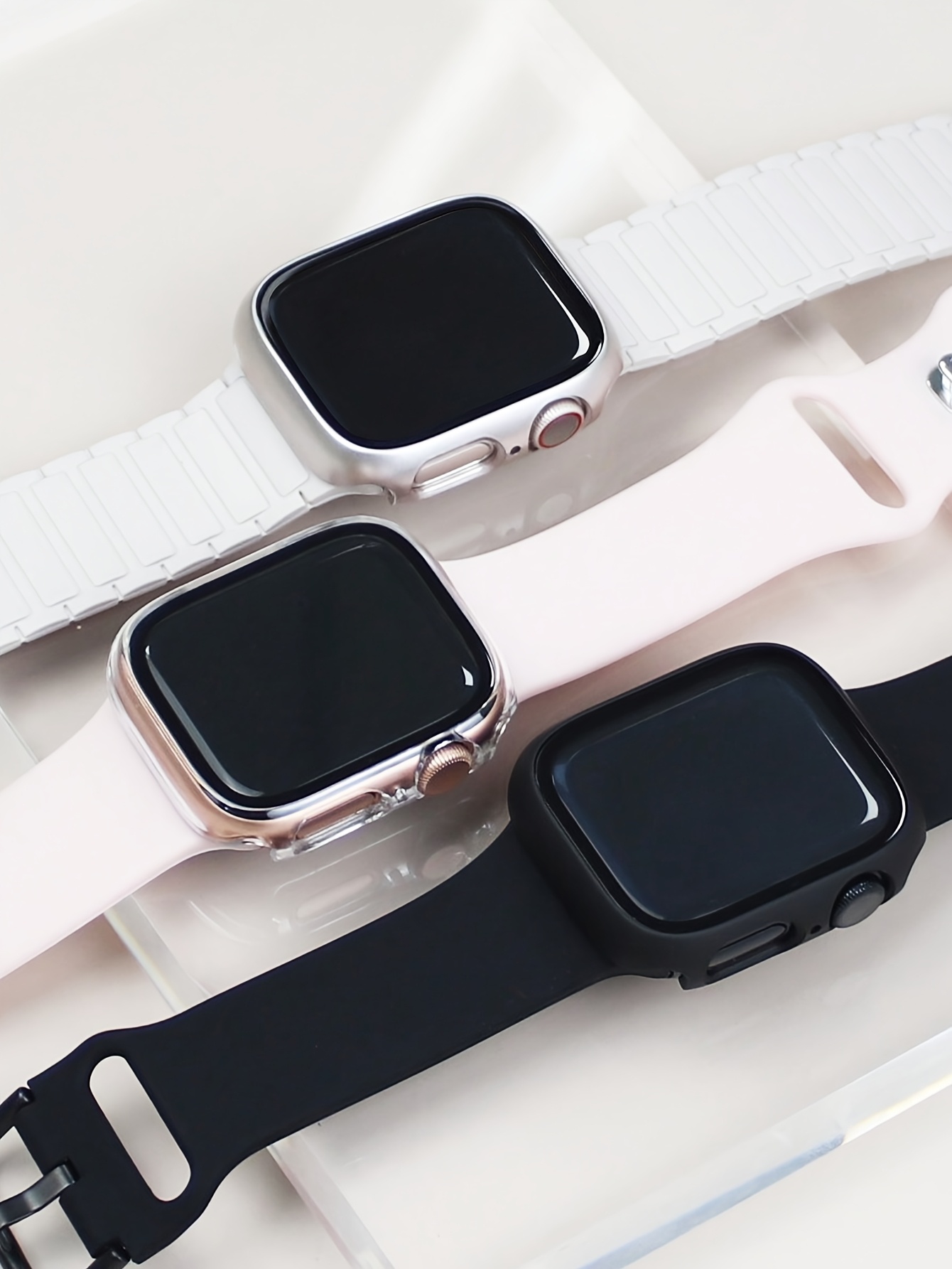 3pcs Sports & Casual Protective Case Set for Apple Watch, Full-Body Shockproof Scratch-Resistant Hard PC Cover with 9H Tempered Glass Screen Protector, Compatible with Apple Watch 38/42/40/44/41/45/46mm, Ultra/Series 11/10/9/8/7/6/5/SE/4