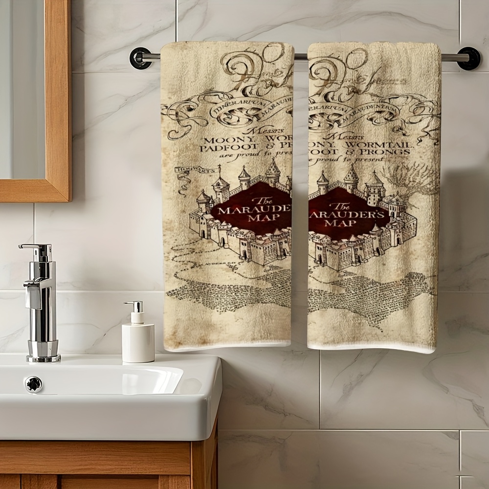 TEMU 2pcs, Authorized, , Beautifully Designed Bathroom Towels Themed Around Harry Potter Movies And Comics, Exquisite Towels, Stylish And Casual, For