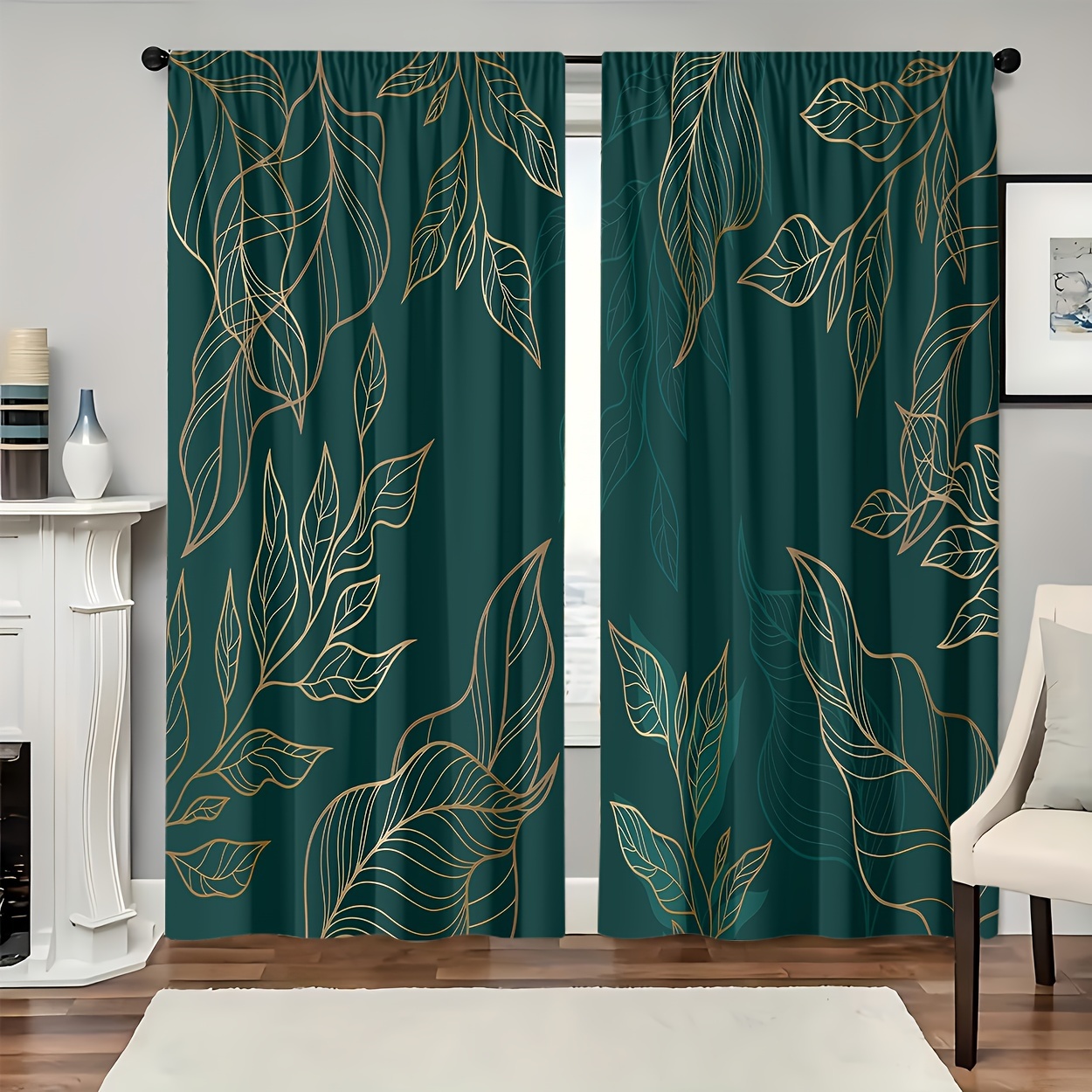 

2pcs Fresh Print Curtains - Light Filtering, Rod For Bedroom, Living Room, Office & Home Decor