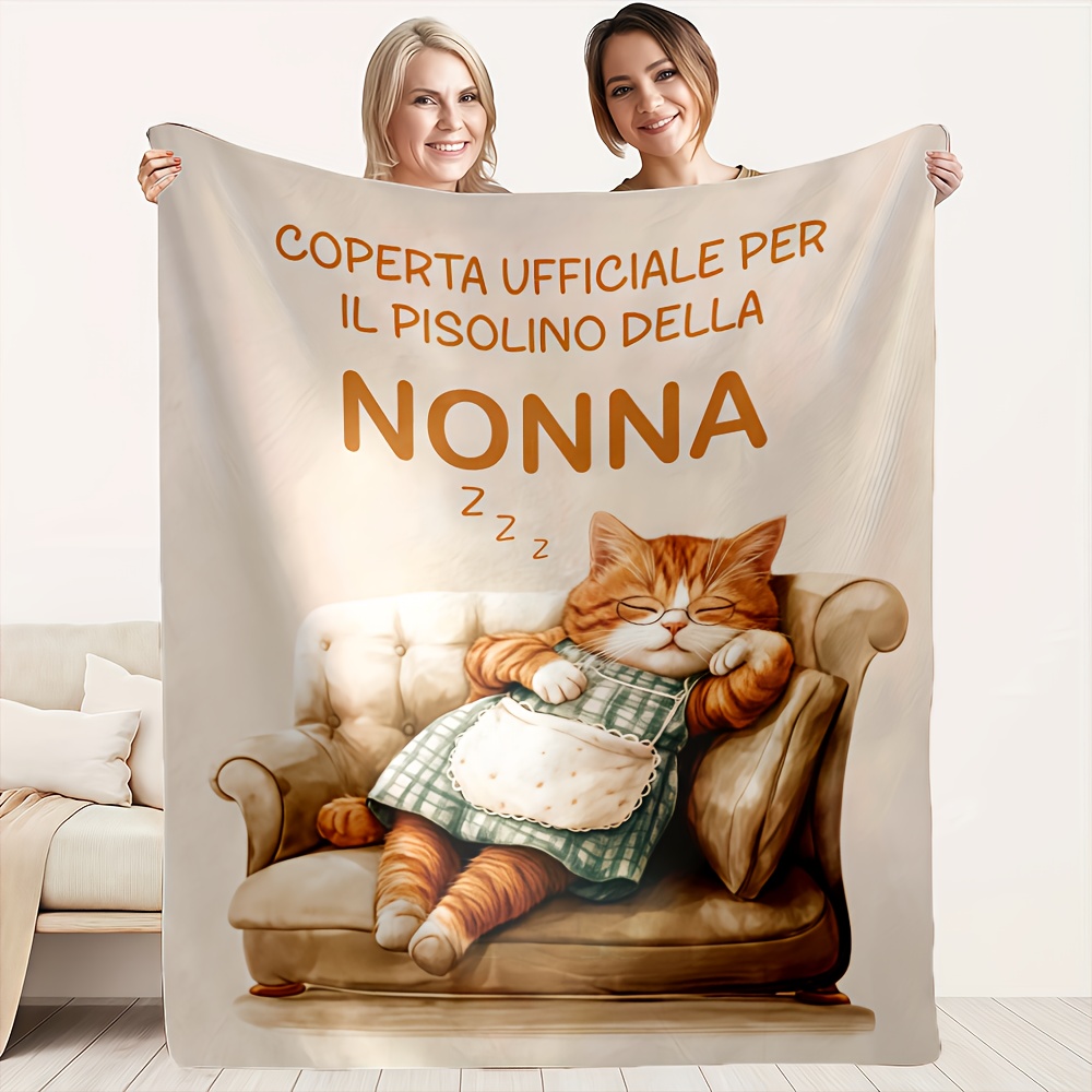 TEMU Cat-themed Fleece Blanket - Made From , Suitable For , Lightweight And Warm For Beds, Sofas, And More, Showcasing A That Conveys A Atmosphere, A