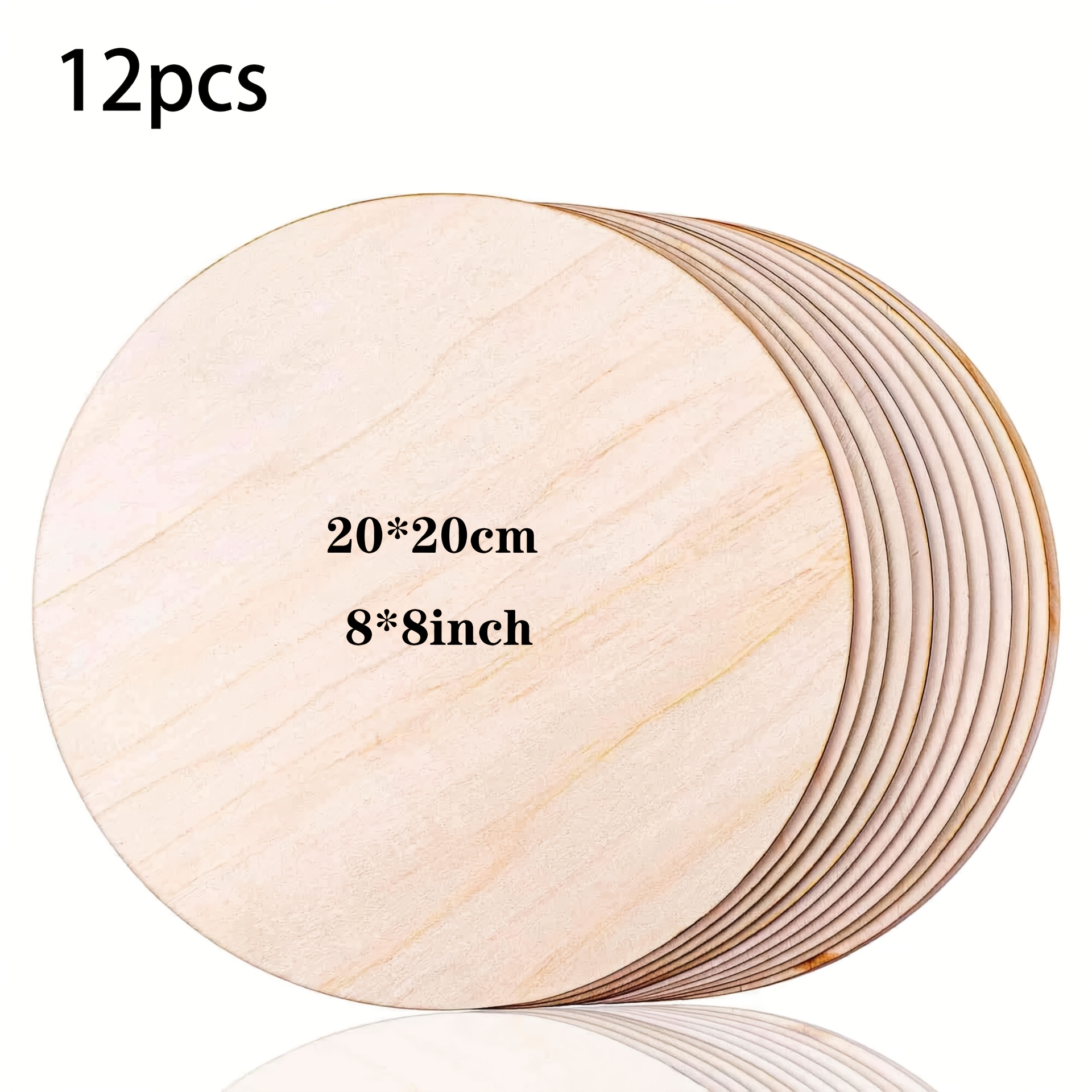TEMU 12pcs 8x8 Inch Circular Blank Wooden Boards, Oak Plywood, Used For Crafts, Painting, Writing, Supplies, Carving And Carving, Home Decoration,