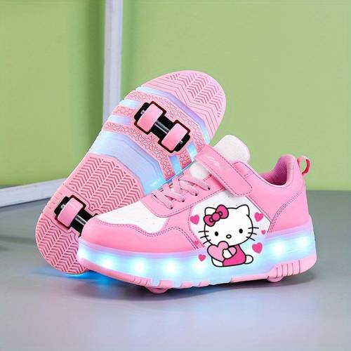 spring kids light up shoes girls cartoon roller skates with lights cool and fashionable childrens light up skate shoes usb rechargeable light up shoes luminous multicolor roller skates detachable roller skates outdoor sneakers