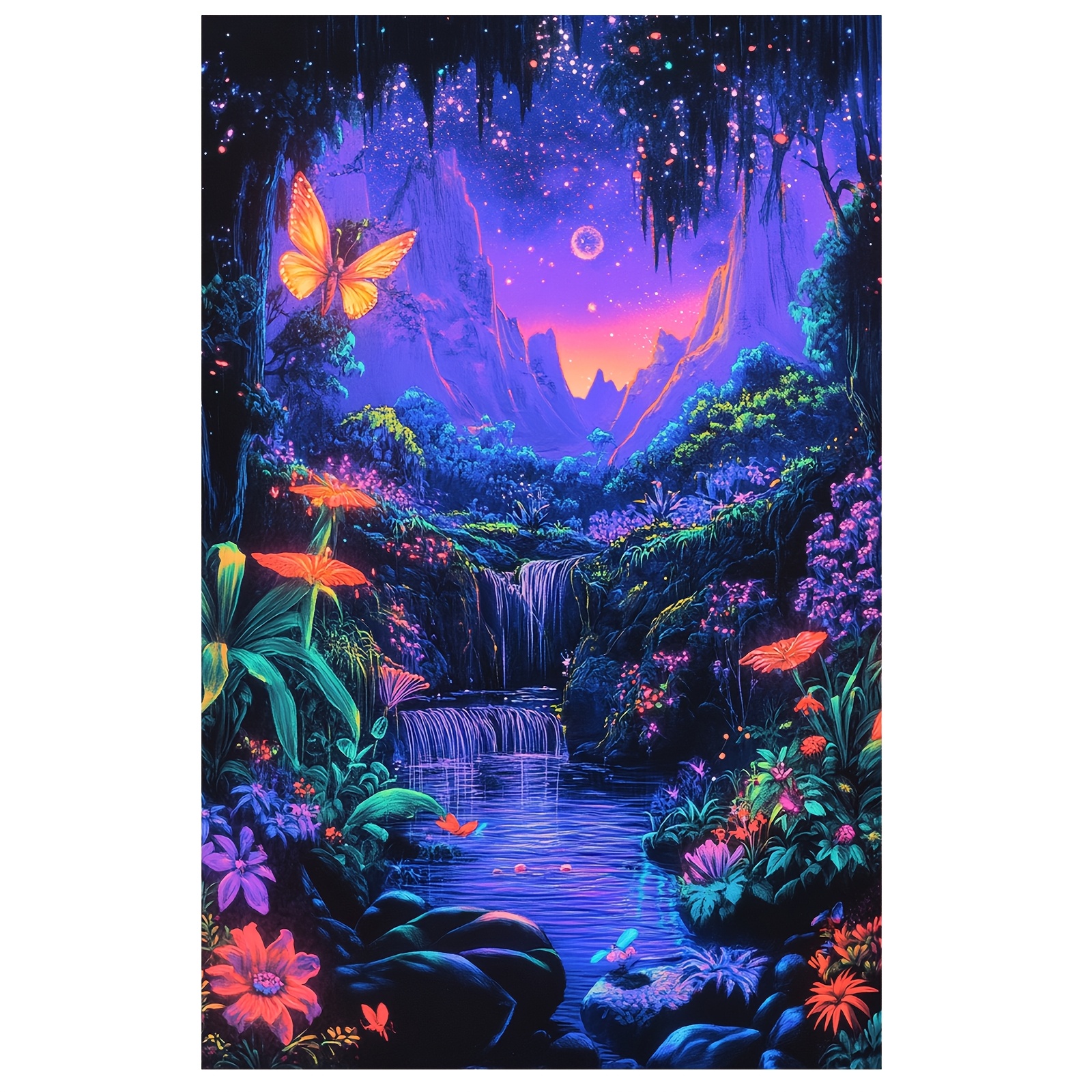 TEMU 2d Flat, 2d Flat, 1pc Forest Uv Reactive Poster Suitable For Bars, Clubs, Homes & Offices - Frameless Canvas Wall Art With Blacklight Activated,