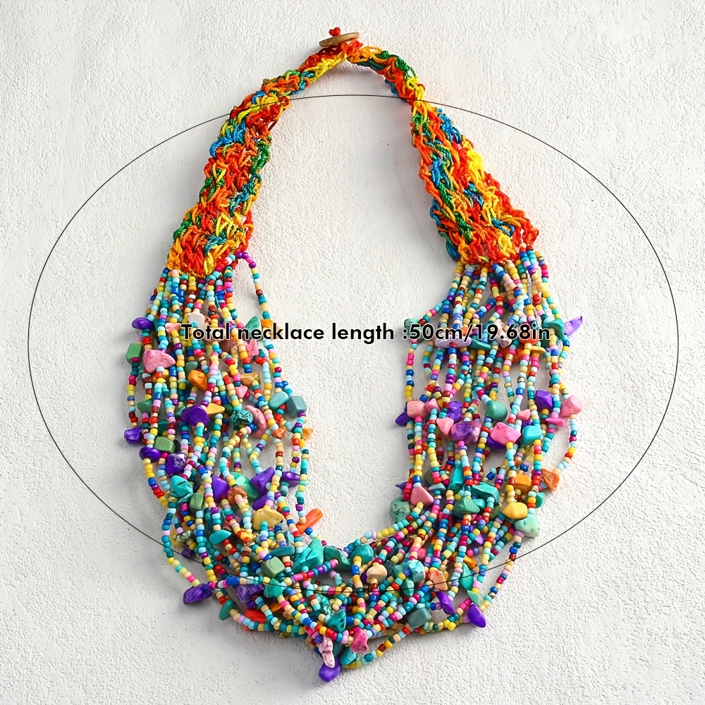 Boho Style Seed Bead & Stone Choker Necklace