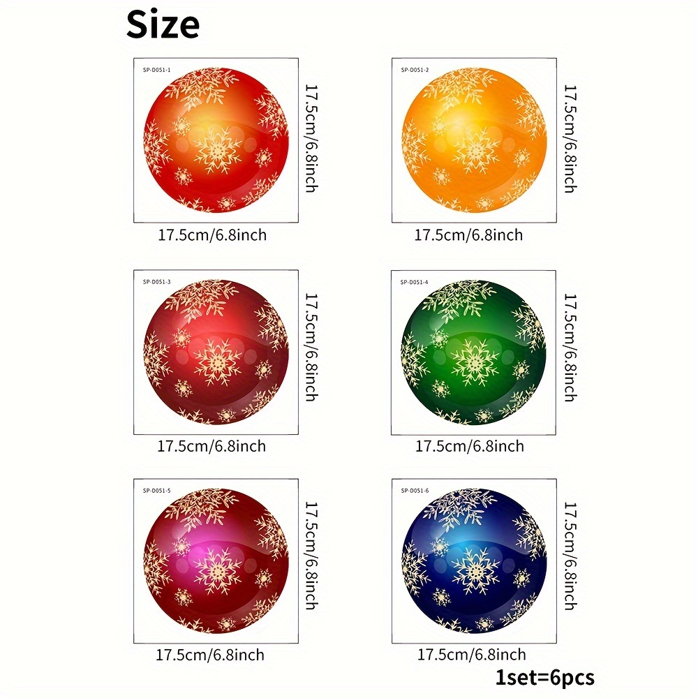 Image of 6pcs Set Of Christmas Decorative Wall And Floor Stickers - Creative Snowflake And Ornament Patterns For Living Room, Bedroom, And Bathroom, Slip-resistant, Self-adhesive, Removable Pvc Floor Decals