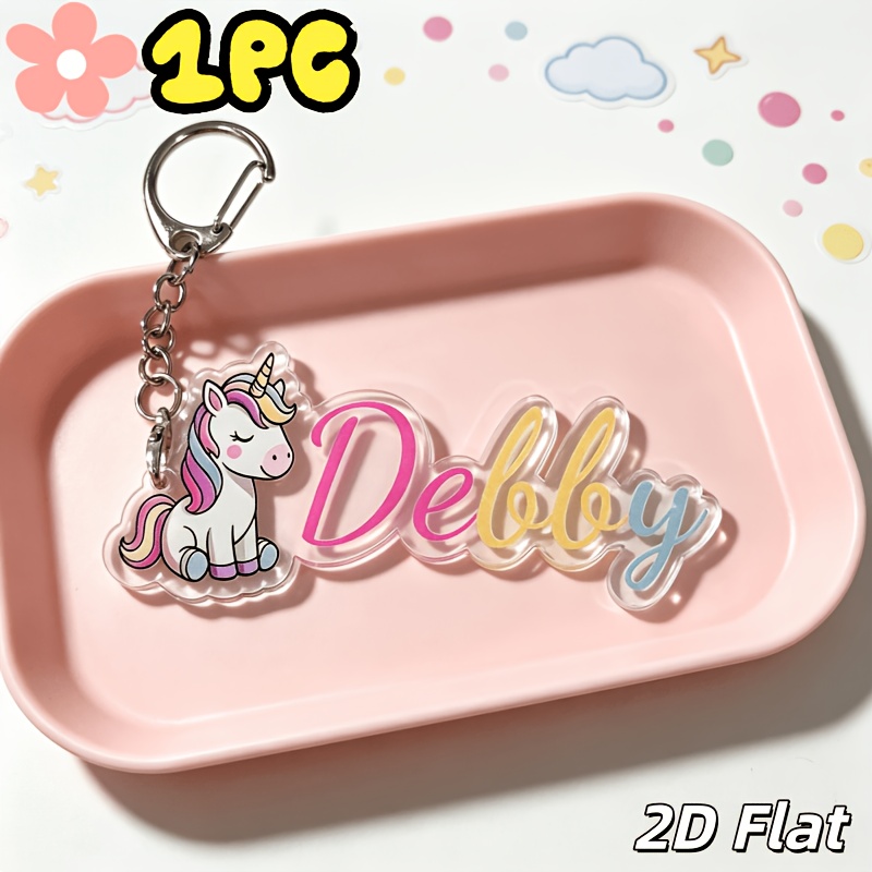 TEMU Plat 2D, 1 pièce Porte-clés Personnalisé en Acrylique Plat 2D, Personnalisable avec Nom, Porte-clés Licorne de Dessin en Acrylique, Peut Être