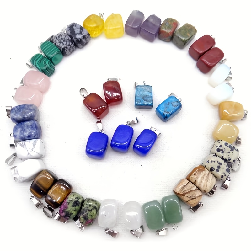 18pcs Natural Stone Bohemian Irregular Square Pendants