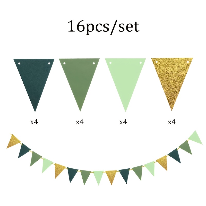 Image of 16pcs/set Sage Green Golden Triangular Banners, Graduation Season Birthday Engagement Wedding Bachelorette Party Gift For Bride And Groom, Classroom Room Decoration