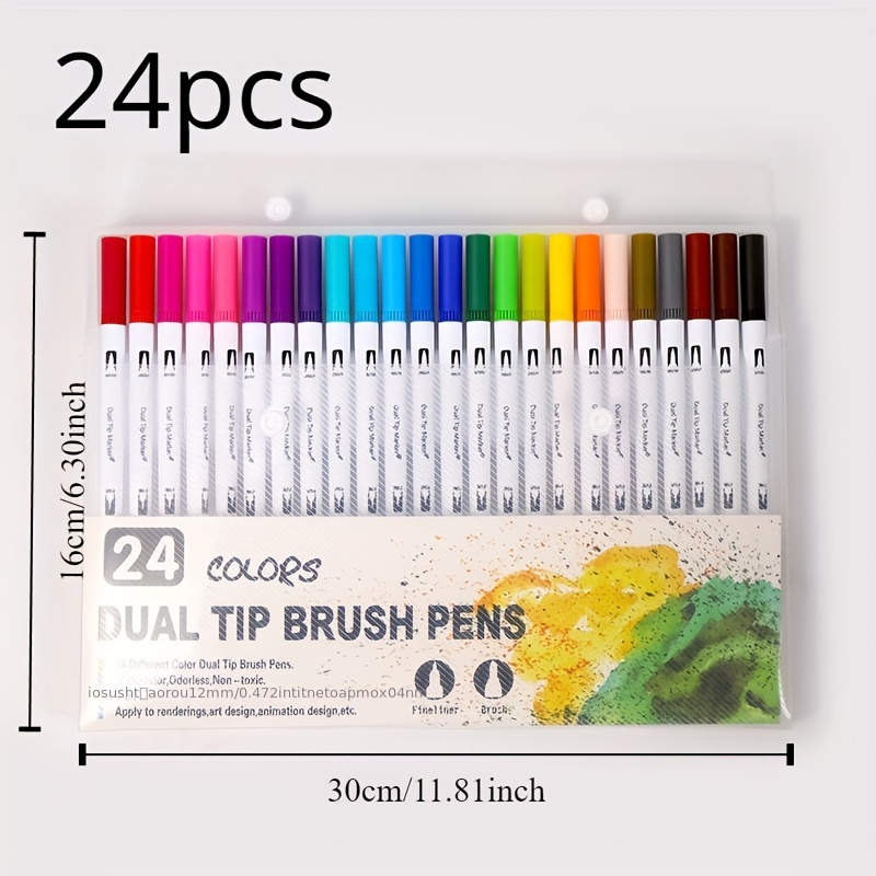 

24pcs Water-based Pen Double-headed Marker Watercolor Pen Set Coloring Filling Pen Color Marking Hook Line Pen Painting Soft Head Pen