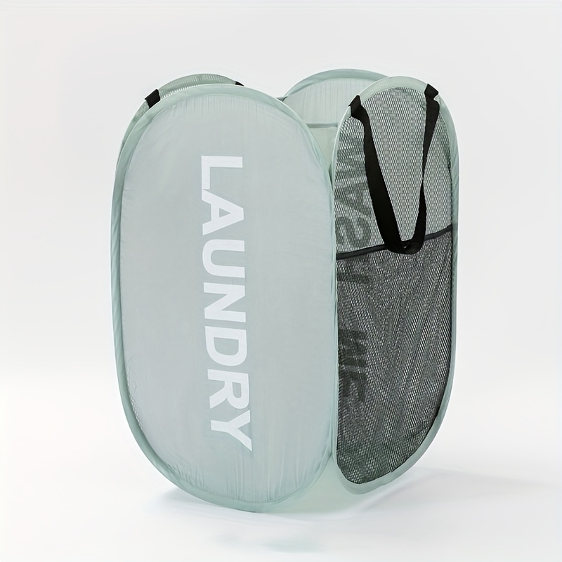 TEMU 1pc Large Capacity Foldable Laundry Basket - Breathable Mesh Panel, Solid Color Dirty Clothes Storage Basket, Storing Clothing, Towels, Bed