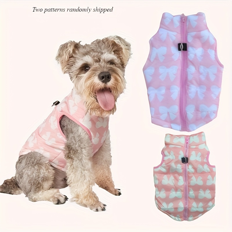 E-shop Tierweste, Winterweste für Hunde und Katzen, Niedlicher Schleifenmuster Mantel für Haustiere, Rosa Oberbekleidung mit Leinenhaken