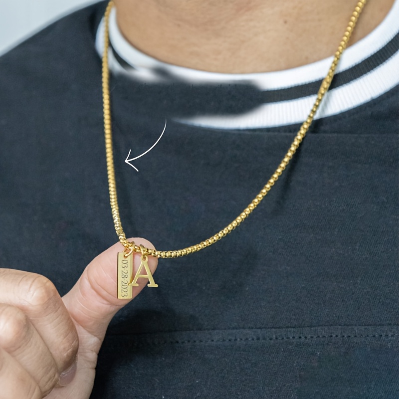 TEMU Pendentif personnalisé pour homme avec lettre initiale et , Collier personnalisé pour homme avec nom et initiale, Placé en or , Collier en acier