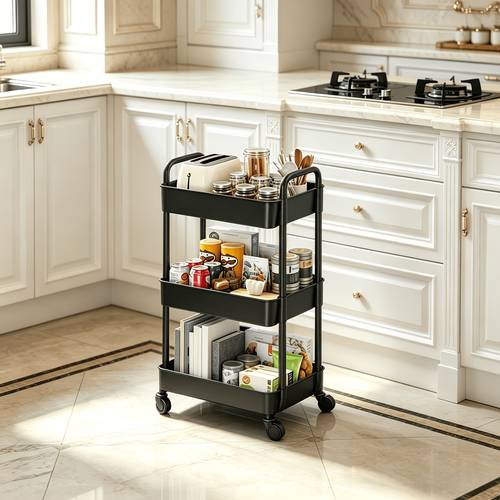 3 4 multi tier rolling cart storage organizer with casters adjustable utility cart for room bedroom movable shelf for space saving