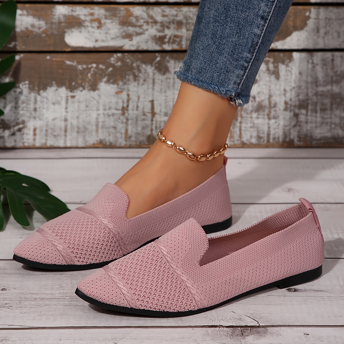 Elegant Ballet Flat Shoes For Women, Slip-On Breathable Soft Sole Daily Knitted Ballets, Point Toe Daily Wear