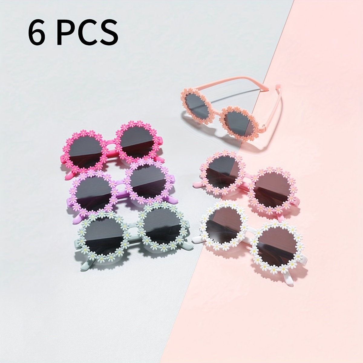 

6 Sets Combination Pack - 's Sweet And Cute Flower Round Frame Fashion Glasses - Suitable For Summer Boys And Girls Outdoor Party Vacation Travel Shooting Decoration Glasses - Color Random Delivery