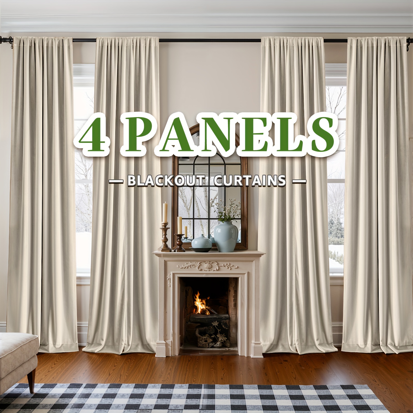 TEMU 4 Panels Velvet Blackout Curtains, Soft Rod Pocket Privacy Window Curtains For Living Room Bedroom Office, Thermal Insulated Machine Washable Curtains, Home Decor