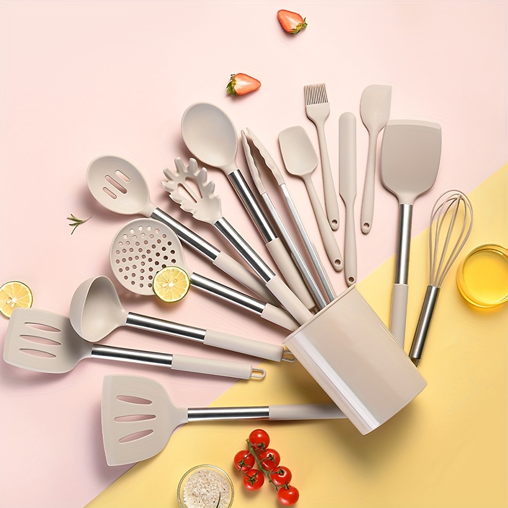 17pcs silicone kitchen utensil set heat resistant non stick cooking tools with stainless steel handles dishwasher safe   halloween christmas easter silicone kitchen utensils silicone kitchen utensils set details 9