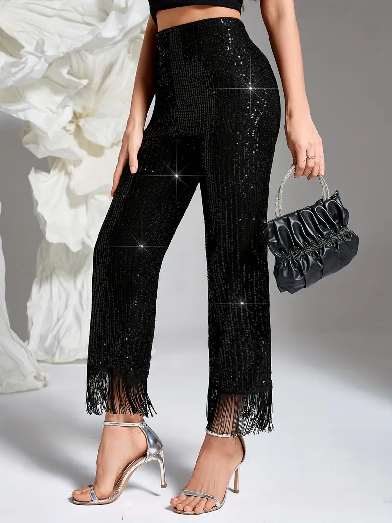 Elegant Solid Sequins Straight Solid Color Bottoms Elegant Solid Sequins Straight Solid Color Bottoms