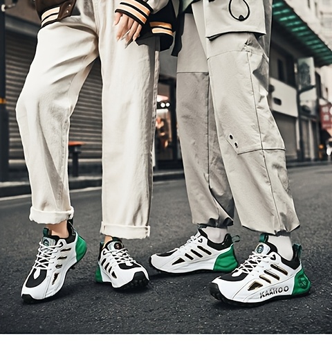 Tenis casuales bajos unisex Dulshaeruo KAAHOO - Ligeros y transpirables de malla y sintético, combinación de colores verde vibrante/rojo/beige/negro, punta redonda cómoda y suela de goma acolchada para caminar, trotar y atuendo casual en primavera/verano, zapatos cómodos, diseño deportivo, construcción duradera, calzado con cordones, moda urbana, forro de tela, calzado versátil, estilo de vida activo