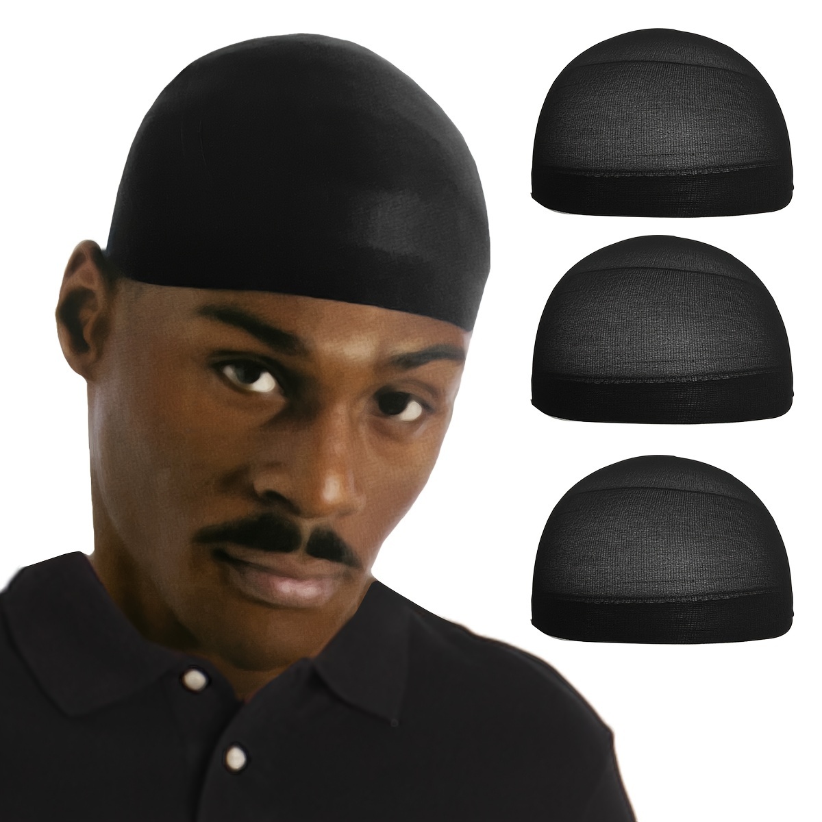 

7pcs Men's Polyester Skull Caps - Knitted Wave Cap - Lightweight & Breathable Stocking Skullies With Good - Fits Over Durag