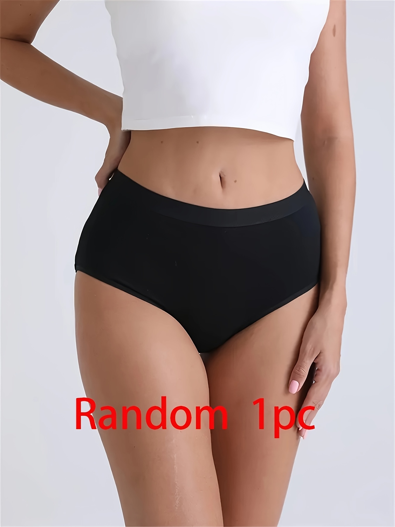 1/3/5pcs Elegant Seamless High-Waist Women'S Underwear, Black Polyester Stretch Bikini Briefs, Comfortable High Support Ladies' Panties