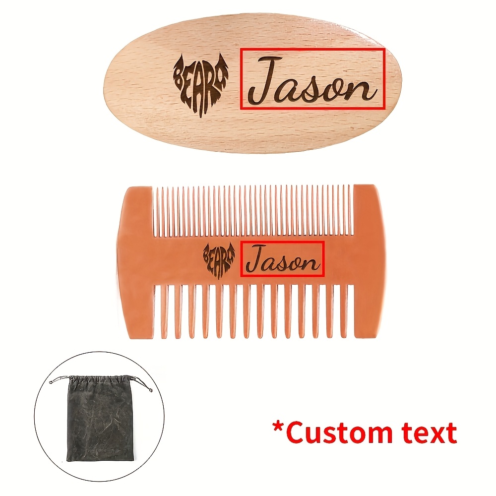 TEMU 2pcs Custom Engraved Men's Beard Grooming Set - Natural Brush With Bristles, Wooden Comb And Travel Case - Ideal Father's Day Gift, Kit |