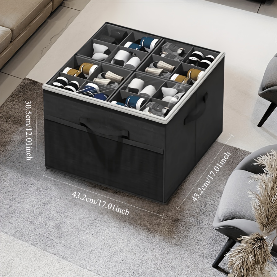 Foldable Shoe Storage Box with Adjustable Dividers and Clear Lid