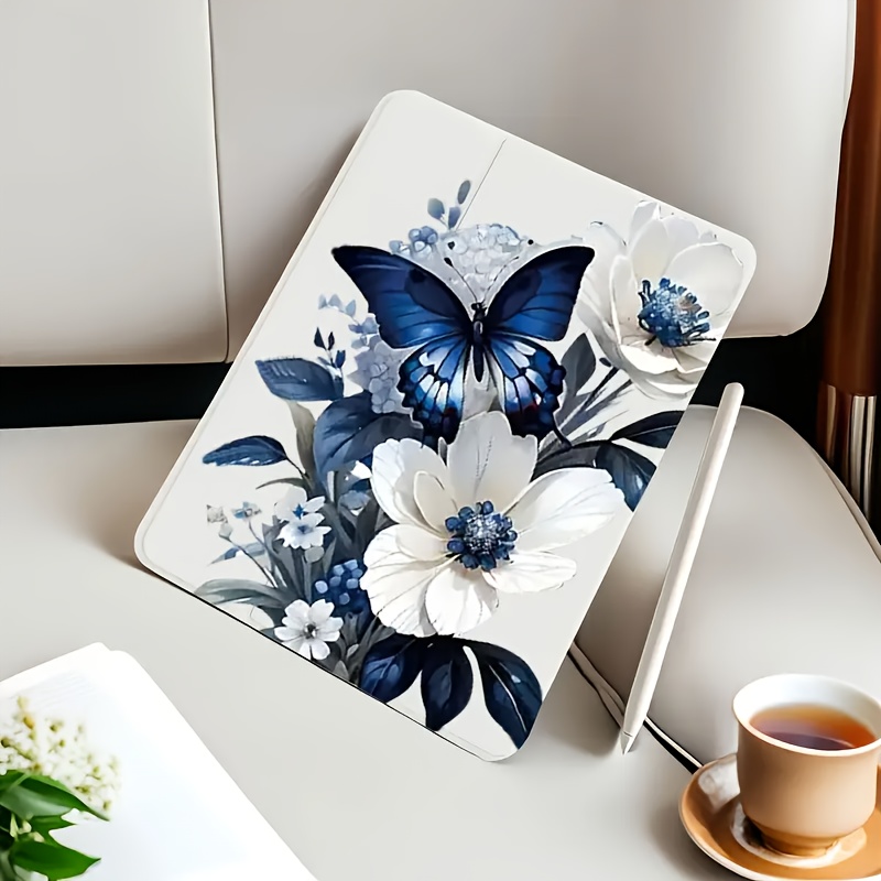 TEMU For Ipad Protective Case Blue Floral For For Ipad9 Protective Cover 2021 Stand Tablet Case For 10.2 Inch Cartoon Air 5 With Pen Slot 12.9 For