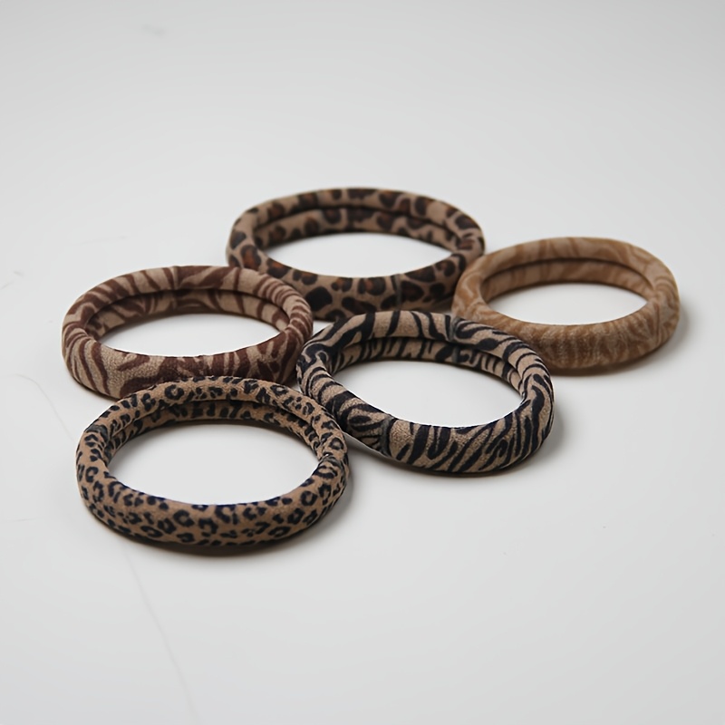 5pcs Vintage Leopard Print Hair Ties, Easy High-elastic Towel Circle Headband Hair Scrunchie Non-damaging Ponytail Rope