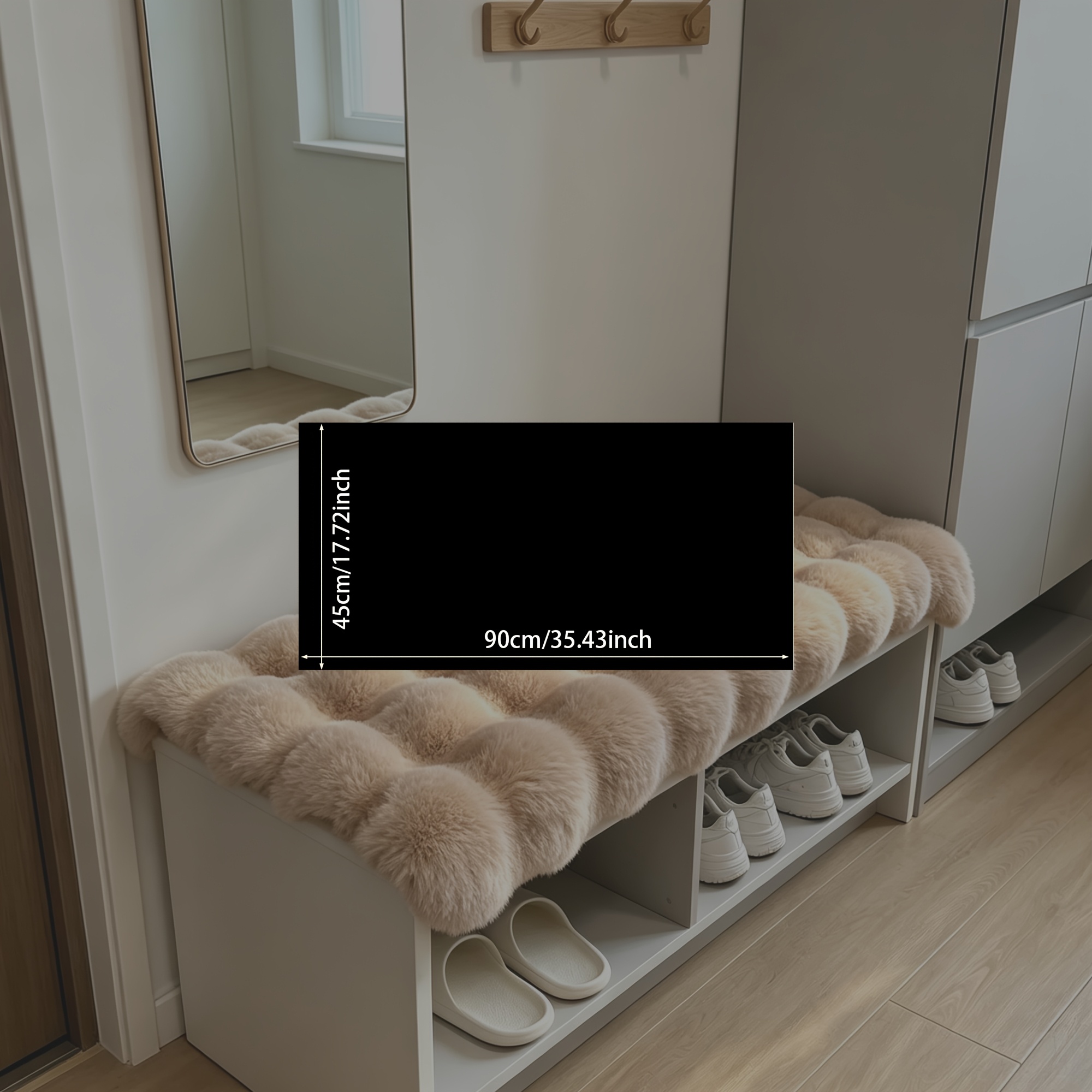 TEMU 1pc | Cream-colored Plush Home Entrance Shoe Bench Cushion | Floor Protection Mat | Plush Soft, Fluffy | Made Of High-quality Polyester Fiber