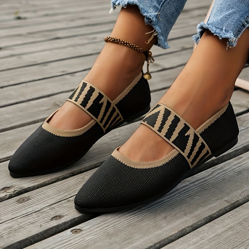 womens casual slip on flats     pointed toe solid color with chic black golden accents fabric upper rubber sole north america style details 2