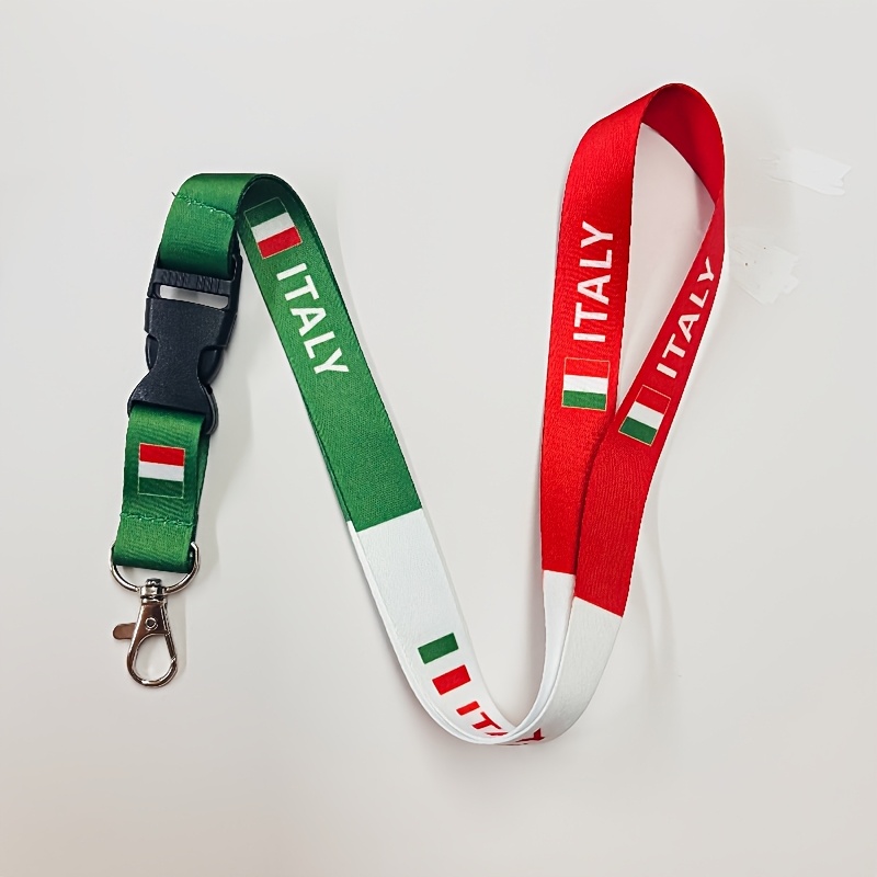 Image of 1pc Italy Red White Green Flag Phone Lanyard With Removable Lanyard | Italy Lanyard. Unlock Italian , A Must For Football Fans! Italy Team Color Lanyard, Used To Hang Id Cards And Keys