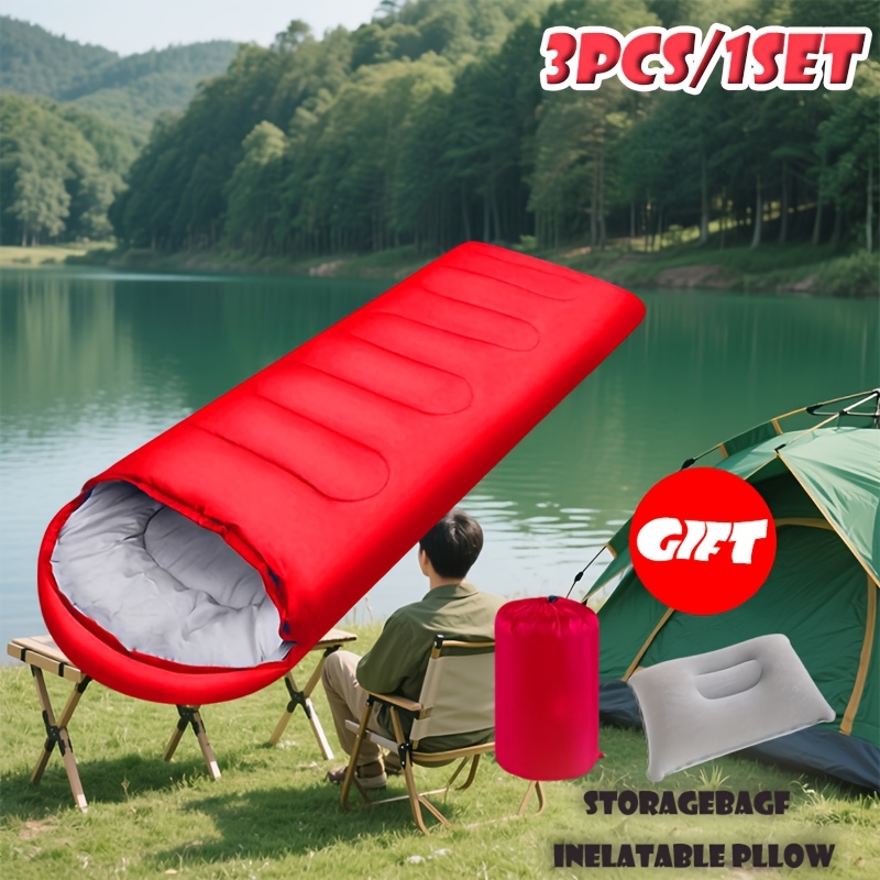 Ultralight Outdoor Warm Sleeping Bag - Compact Design for Camping, Hiking & Winter Adventures | Includes Travel Tote & Inflatable Pillow - Perfect Gift for Backpackers (Green, Red, Pink) - Christmas, Thanksgiving, New Year Deal, Camping Gear, Adventure Travel, Padded Comfort, Durable Polyester