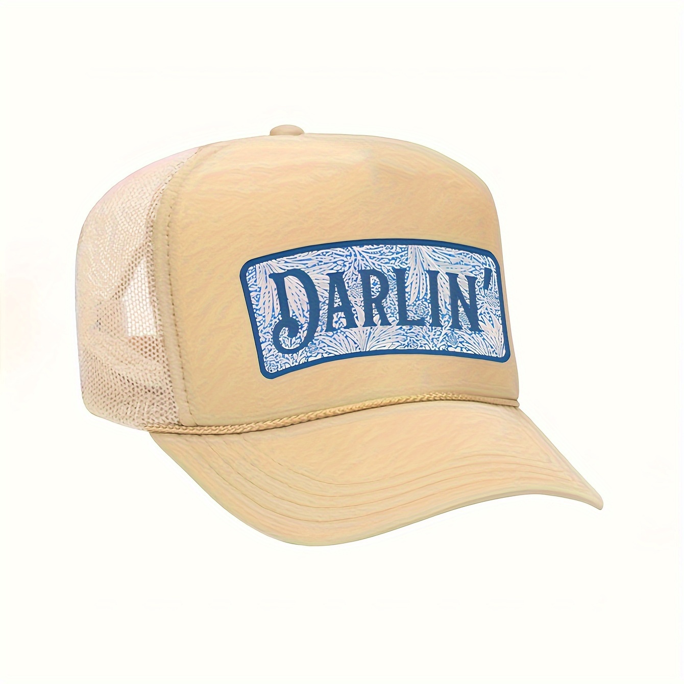 TEMU Printed Darlin With Rope Net Baseball Neutral Trucker Hat Breathable Adjustable Golf Women's Summer Fashion Curved Brim Y2k Couple Hat