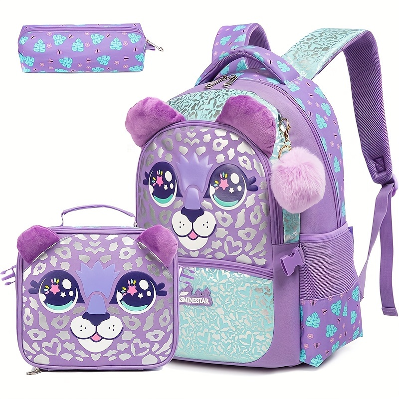 

3pcs 17inch Kids Backpack, Cute 3d Lion Schoolbag With Pencil Case And Lunch Bag, Breathable Lightening Backpack For Boys And Girls Student Ages 6-10 Years