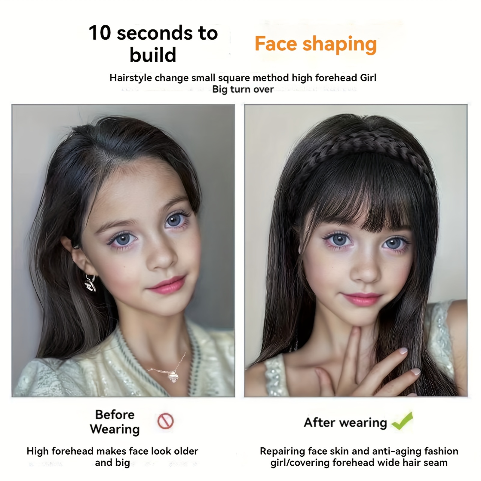 elegant womens braided headband with bangs natural forehead cover invisible thick bangs loose curly hairpiece for all people 3