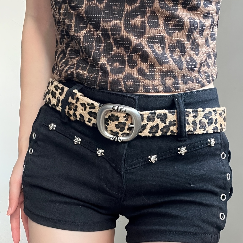 Women's Leopard Print Adjustable Belt with Metallic Buckle