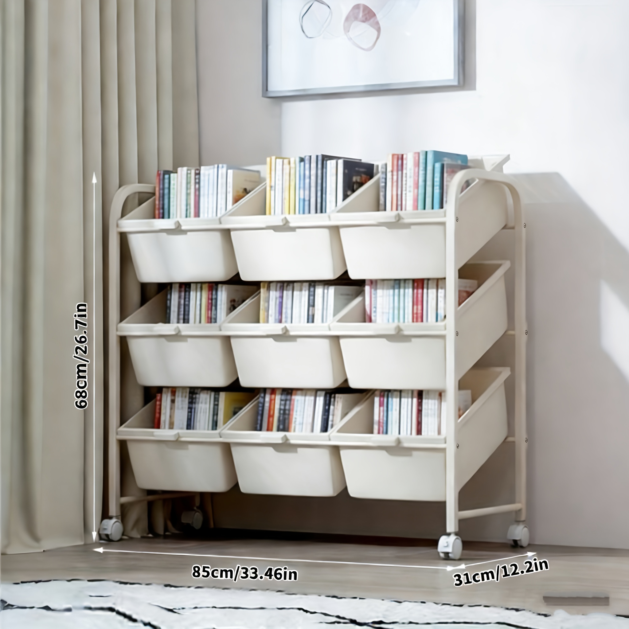 1pc mobile metal plastic storage shelf book storage rack with wheels   detachable storage box and wheels magazine and newspaper storage rack suitable for school classroom office study bedroom living room