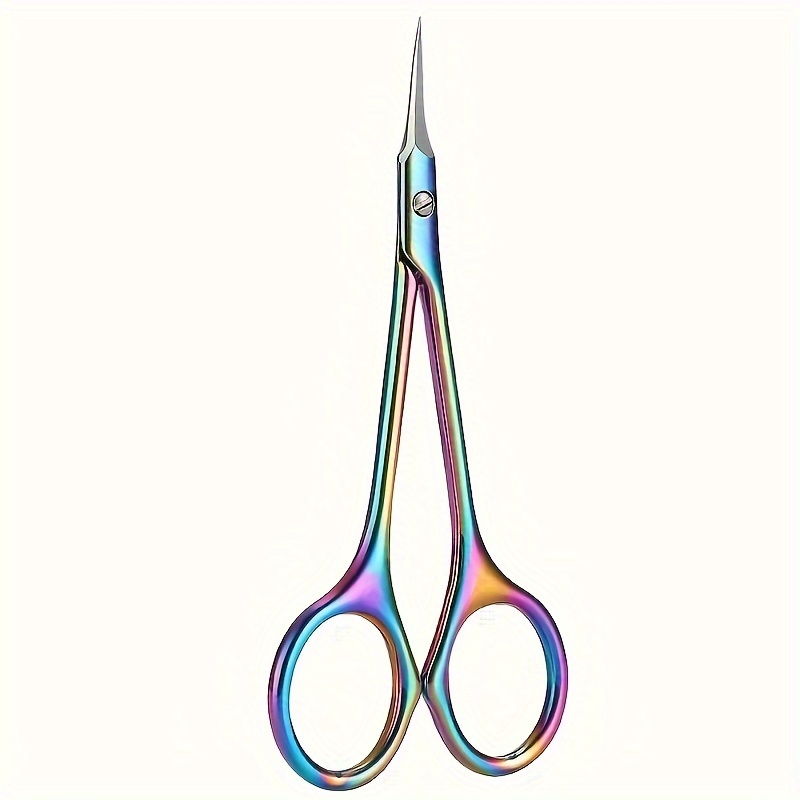 Ergonomic Stainless Steel Cuticle Scissors - Precision Curved, Non-slip Grip, Rainbow Finish For Nail & Eyebrow Care, Unscented, , Multi Purpose, Eyelash