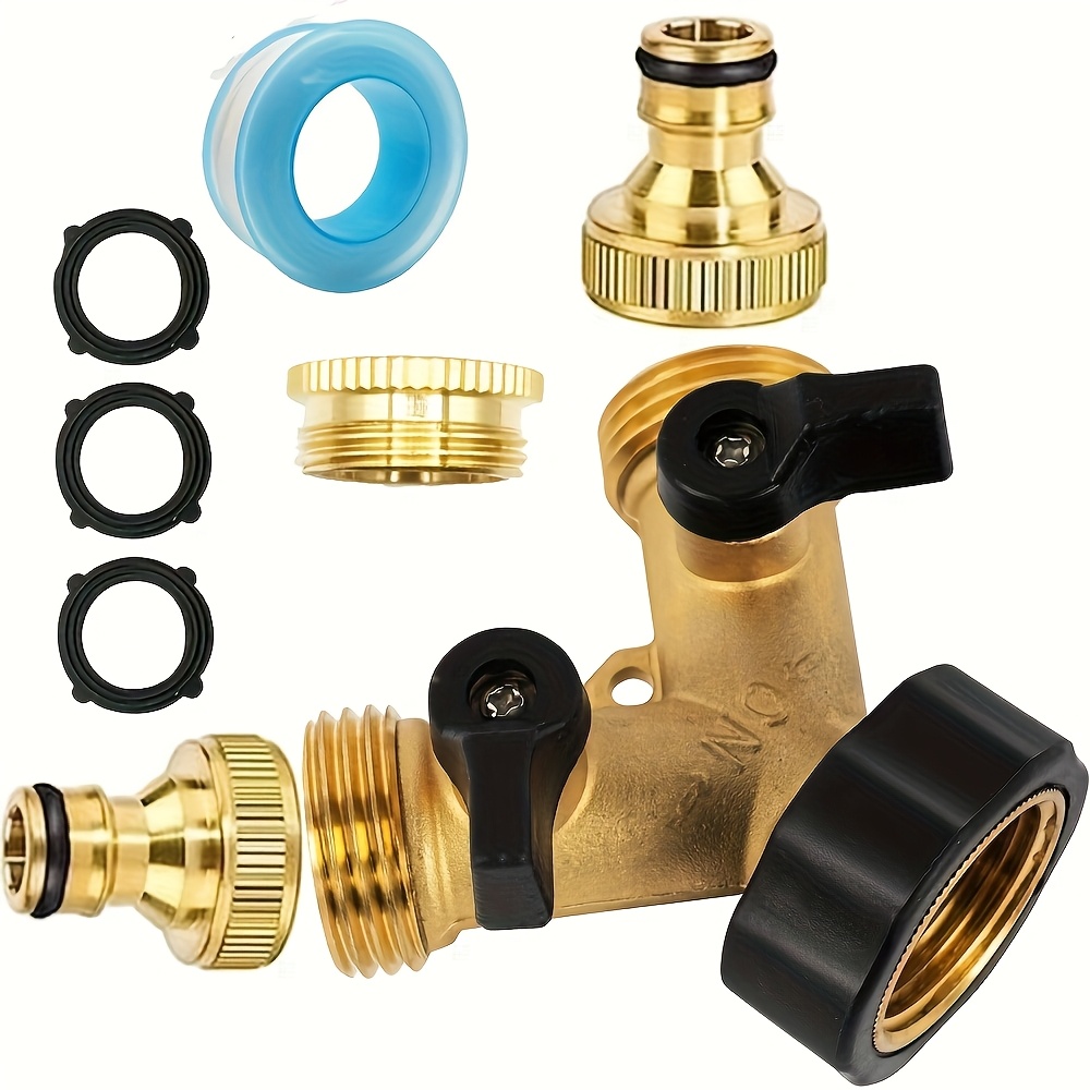 Image of 1set, Eu Standard Y-type Garden Hose Splitter Connector , 2-way Heavy Duty Solid Brass, Thread & Quick Connect, Gardening & Lawn & Car Washing Supplies