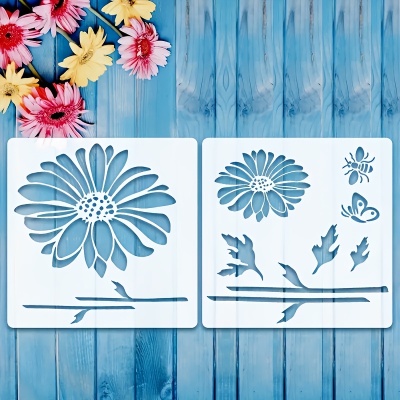 E-shop 2-teiliges Garten-Wandkunst-Gänseblümchen-Schablonenset, 12x12 Zoll Blumen--Schablone, geeignet für Gärten, Stoff, Holz, Wanddekor, verkauft 185
