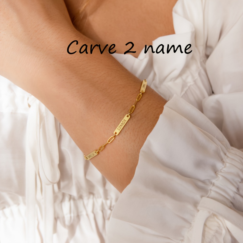 TEMU A Minimalist Custom Name Bracelet, Personalized Engraved Name Women's Paperclip Chain Made Of Stainless Steel, Featuring 1-3 Name Pendants, Perfect As A Jewelry Gift.