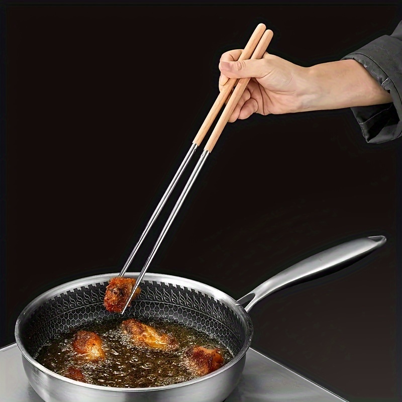 

Creative Restaurant Stainless Steel Fried Chopsticks, Extended Chopsticks, Fried Chopsticks, Non-slip Solid Wood Chopsticks, Restaurant Kitchen Supplies