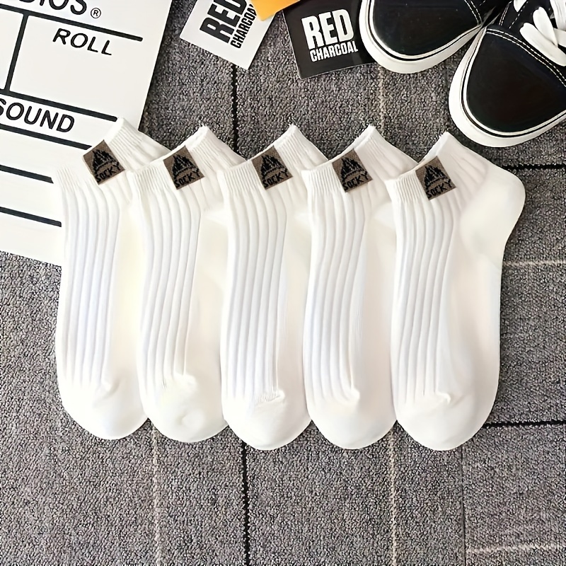 Image of 5 Pairs Women's Casual Socks, Unisex Simple Crew Socks, Comfy & Breathable Low Cut Ankle Socks, Women's Stockings & Hosiery